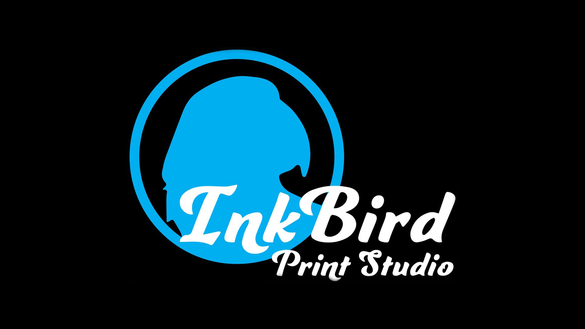 InkBird Print Studio Logo blue silhouette of a woman with the words InkBird Print Studio in white