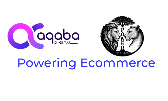 Aqaba Digital and Dyonnies Fashion Designer District LLC brand logos with the text Powering Exommcerce below them on a white background